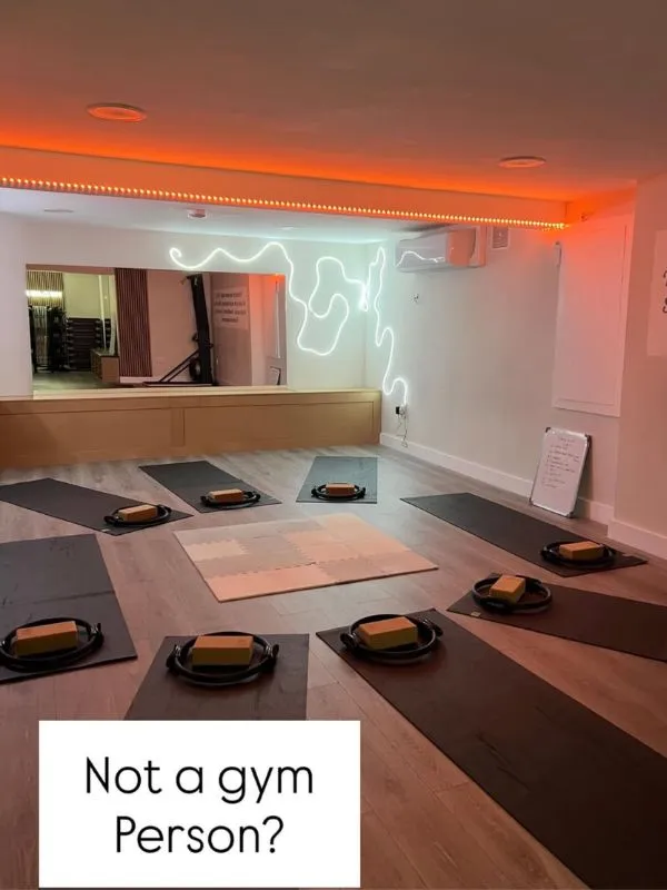The yoga studio at The Coaching Room, captioned: Not a gym person?